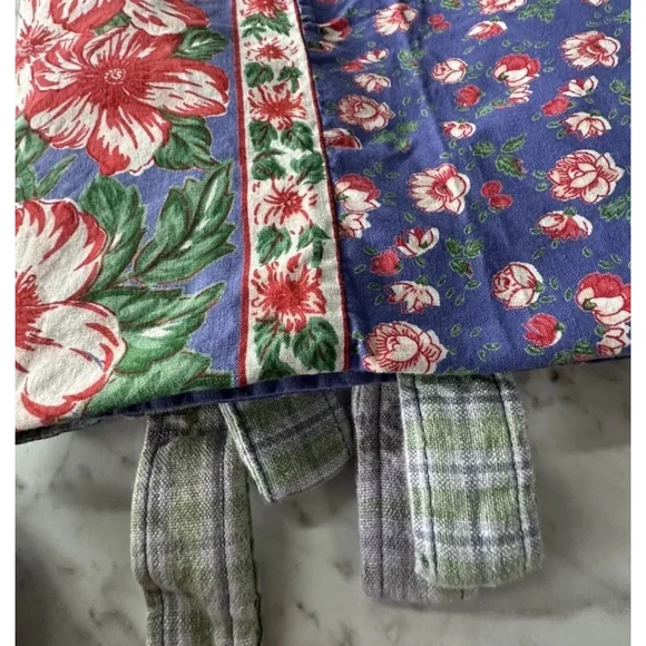 April Cornell Curtains Red Floral on Blue 4 Panels Farmhouse Cottage 35 X 51